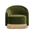 Jennifer Taylor Home Serena 31.5 Ruched Barrel Back Akzentsessel mit Bullion-Fransen, olivgrüner Performance-Samt