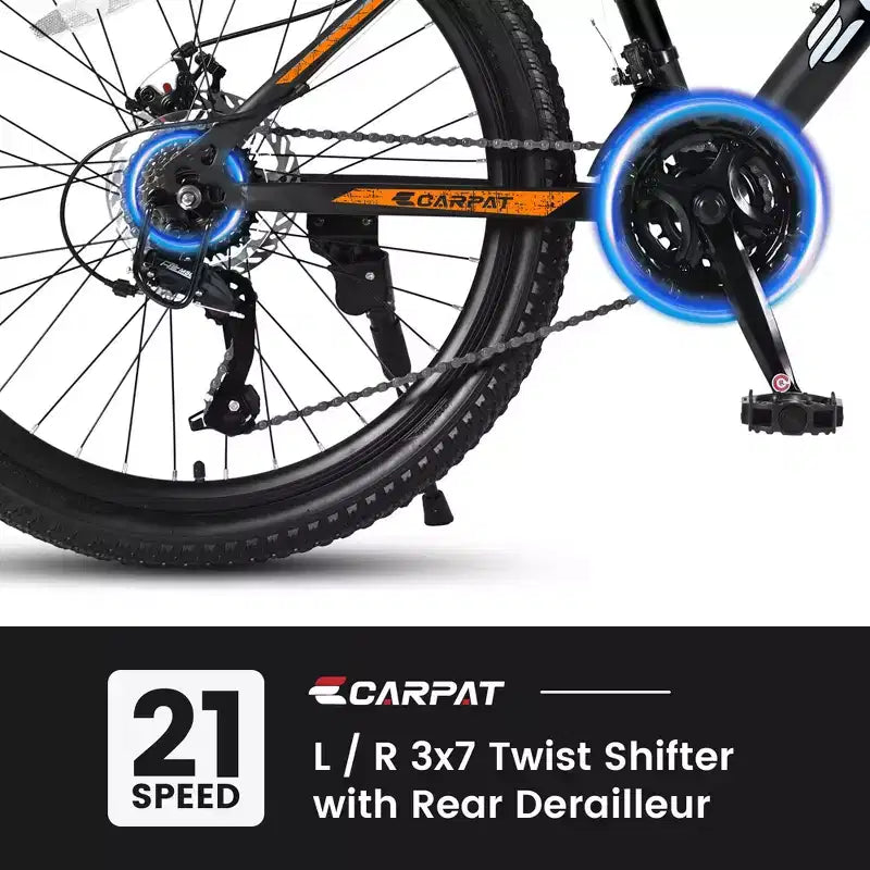 Okak 26 Zoll Mountainbike mit 21 Gängen und Scheibenbremsen, Kinder-Dirtbike mit Rahmen aus kohlenstoffreichem Stahl, Herrenfahrrad für Erwachsene & Jugendliche