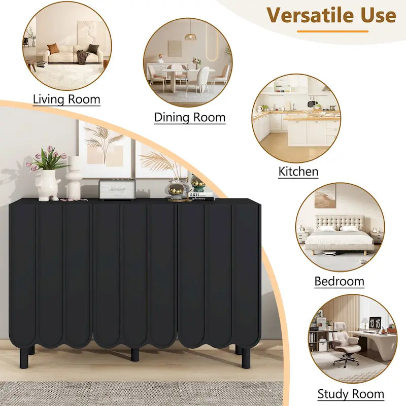 Minimalistischer Schuhschrank im Cream-Stil mit 5 Massivholzbeinen, Sideboard-Buffetschrank mit verstellbaren Einlegeböden