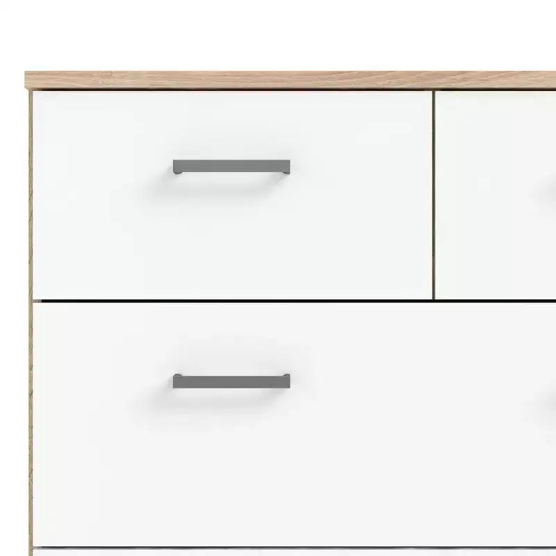 Tvilum, breite Kommode mit 8 Schubladen, Eichenstruktur/Weiß