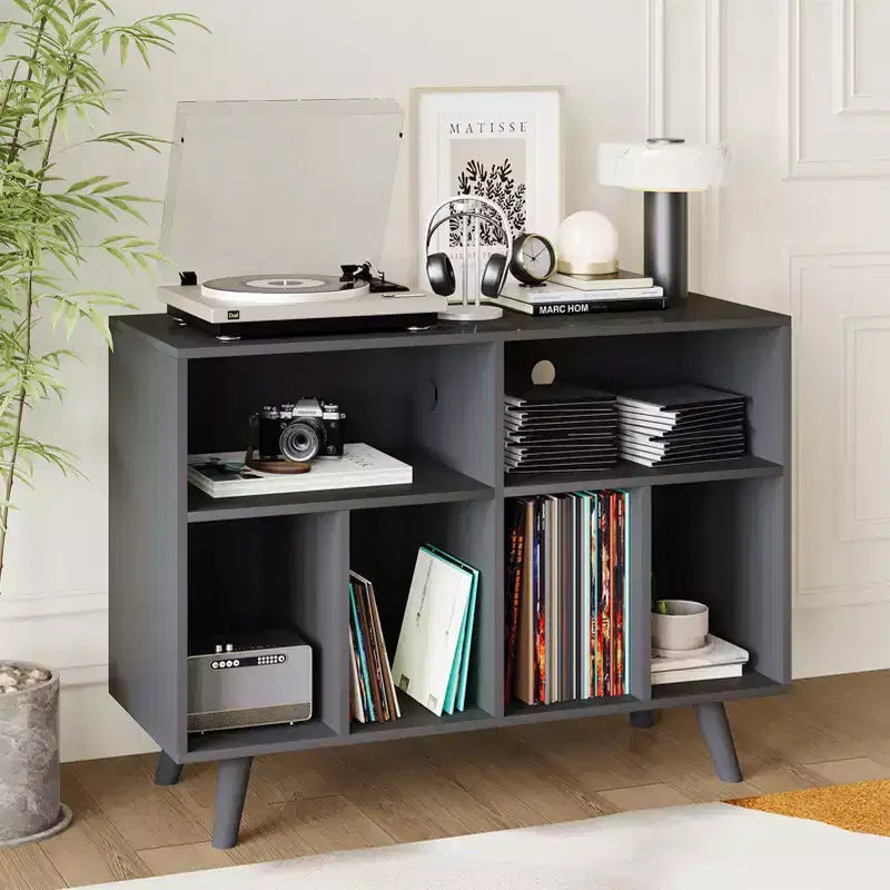 COZONY Plattenspieler-Ständer mit Vinyl-Aufbewahrung, 39,5 Zoll dekoratives Bücherregal Plattenspieler-Ständer fasst bis zu 350 Alben Wohnzimmer