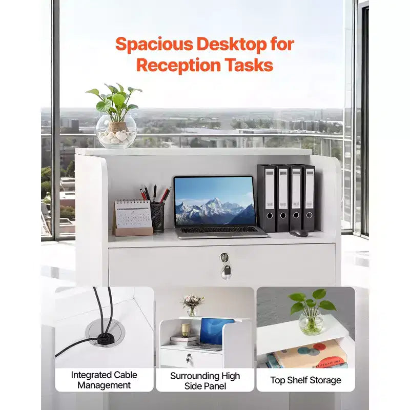 VEVOR Empfangstheke, 60 cm rechteckiger Empfangstresen, moderner Büro-Empfangstisch mit Schublade, kleiner minimalistischer Verkaufstresen, Weiß