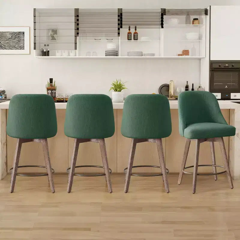 Bekrvio, 4er-Set Barhocker in Tresenhöhe mit Drehfunktion, Rückenlehnen und Holzbeinen, mit Leinenstoff- oder PU-Lederbezug für die Kücheninsel