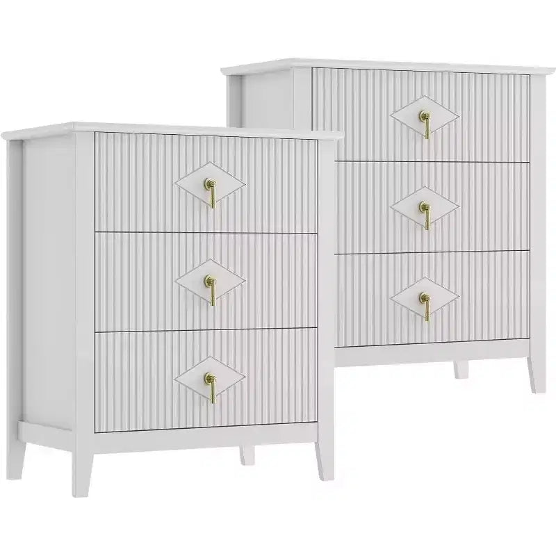 2 Stück geriffelte Holz-Nachttische, 27,5 breit, 3-Schubladen-Kommoden-Set, moderne Beistelltische, Schubladenschrank für Schlafzimmer und Wohnzimmer