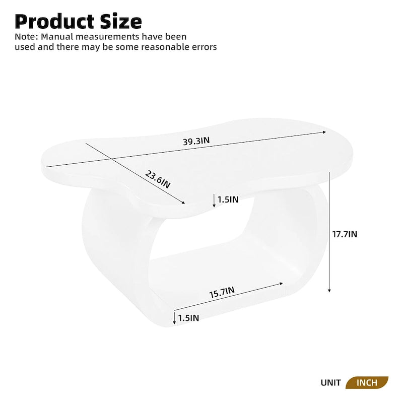 Moderner Cloud-Couchtisch mit 1,5 Zoll dicker Tischplatte, cremefarbener, unregelmäßig geformter Beistelltisch mit geschwungenen Beinen, einzigartiger Design-Akzenttisch