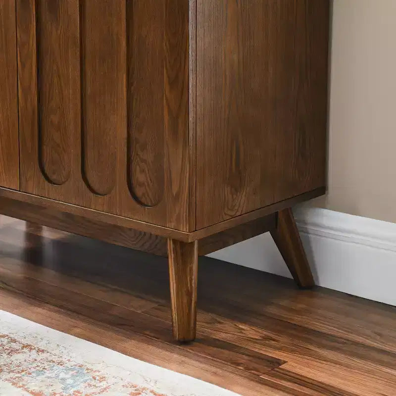 MAYEERTY Geriffeltes Sideboard Buffetschrank mit Regalen und Massivholzbeinen für Wohnzimmer und Esszimmer