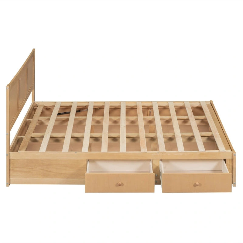 Holz-Plattformbett mit Stauraum und 2 Schubladen