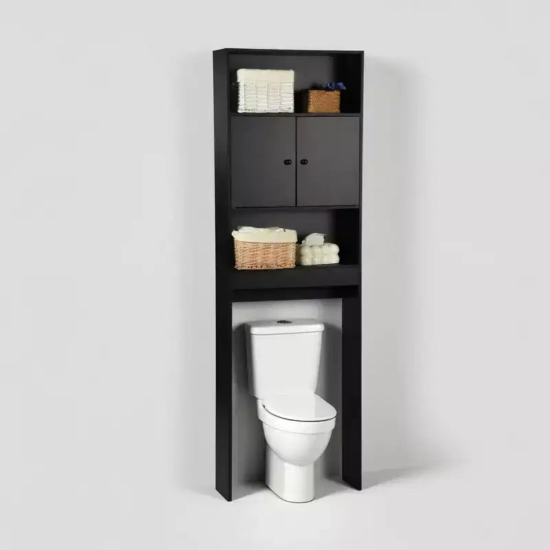 FurnitureR Toilettenregal mit Schrank, 3-stufiges Badregal mit Doppeltüren und offenen Ablageflächen, freistehendes Badezimmerregal, 76,38 Zoll hoch