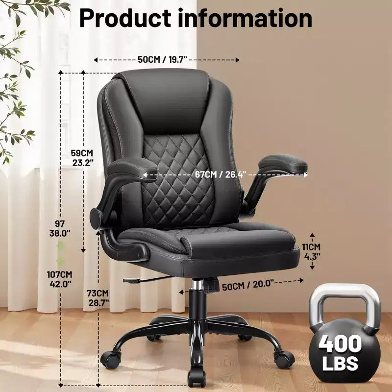 KERDOM Exekutiv-Bürostuhl aus Leder, ergonomischer Bürostuhl, Schreibtischstuhl mit Rollen