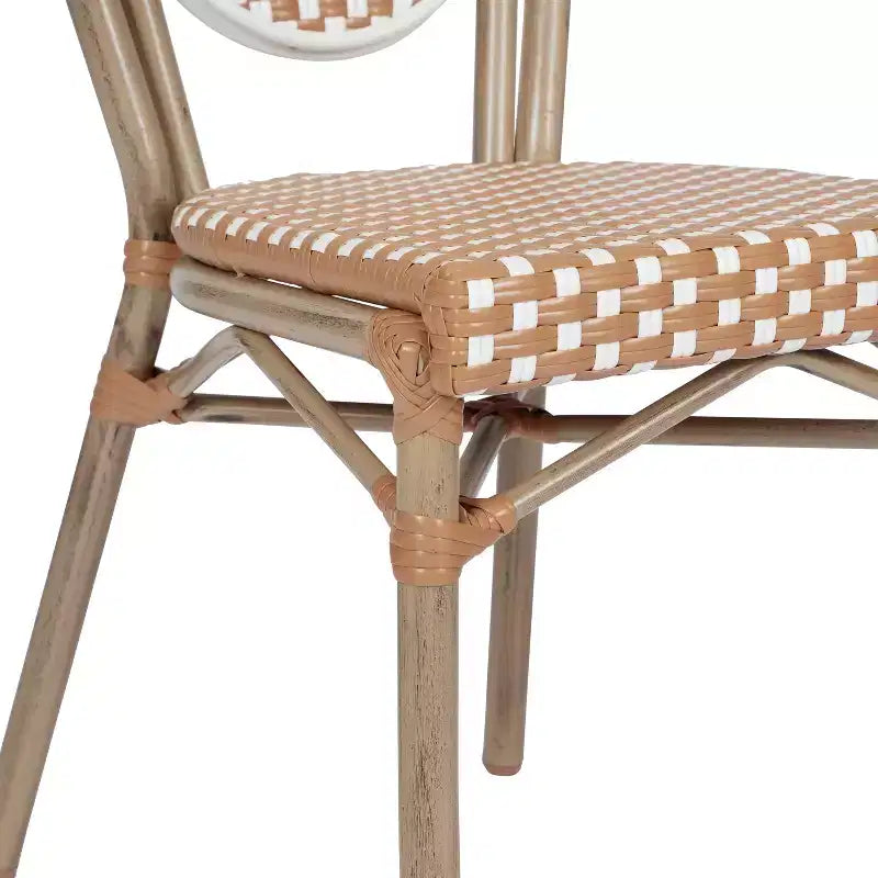 Flash Furniture Lourdes stapelbarer Thonet-Bistrostuhl für den gewerblichen Innen- und Außenbereich, PE-Rattan und Aluminiumgestell