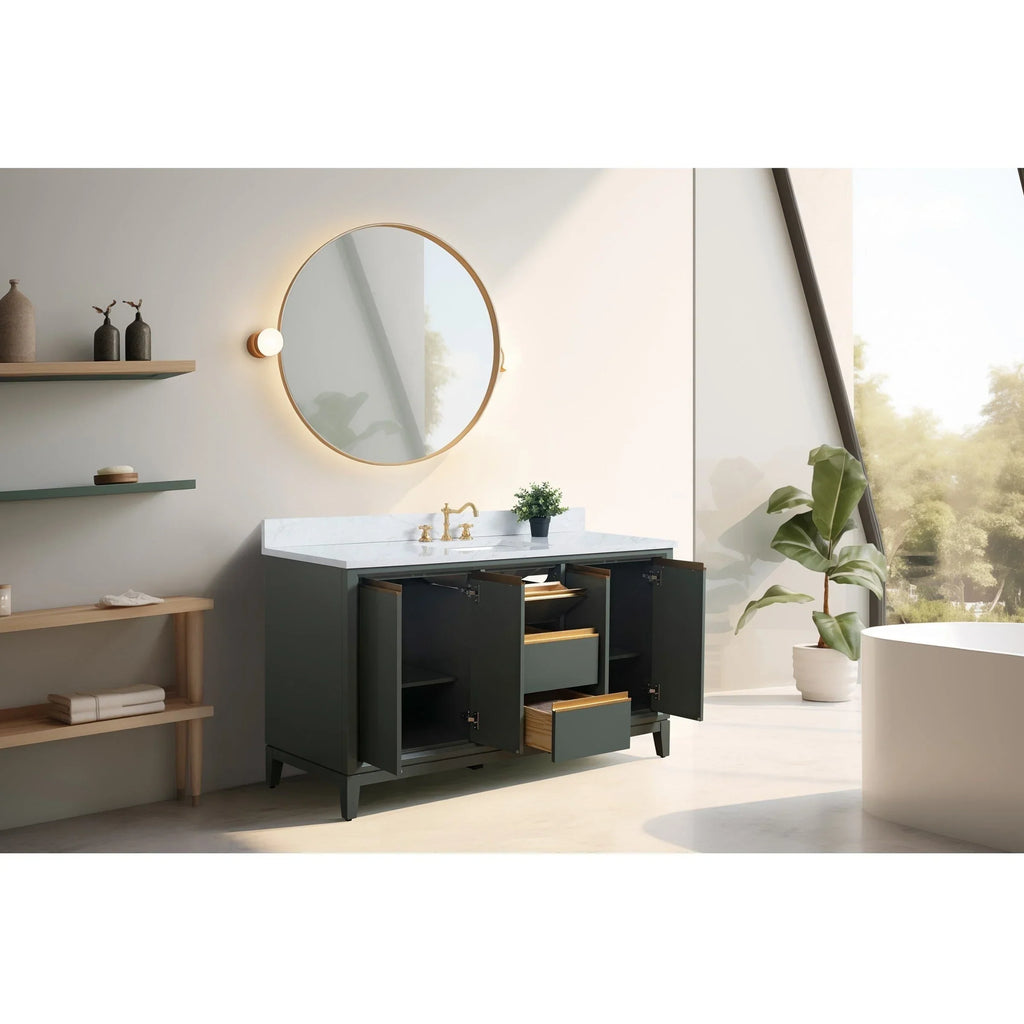 Vanity Art Badezimmerschrank mit Keramikwaschbecken und Platte aus technischem Marmor