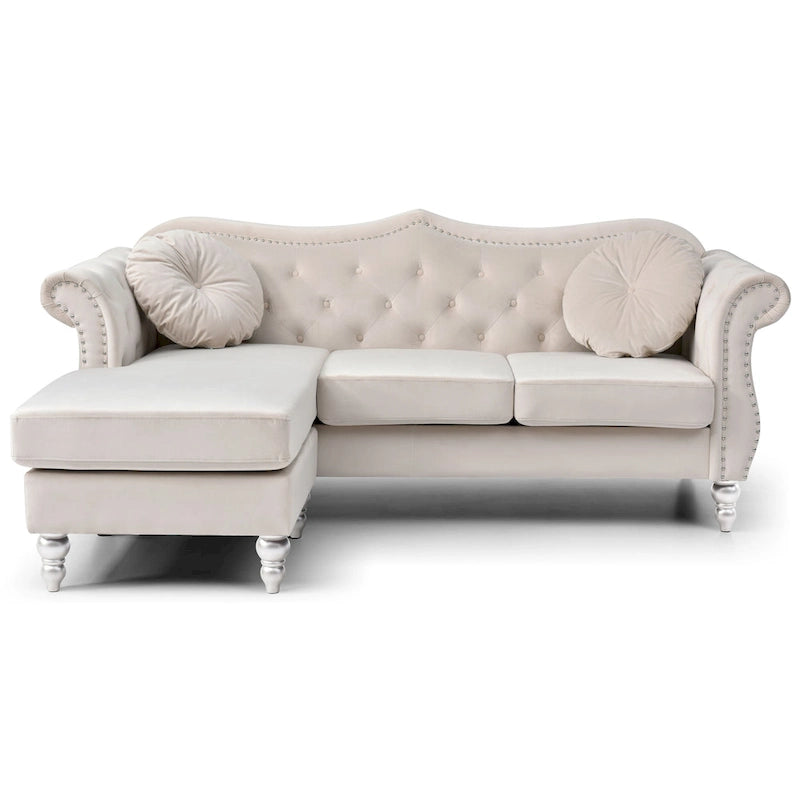 Hollywood-Samtsofa mit beidseitig montierbarer Chaiselongue