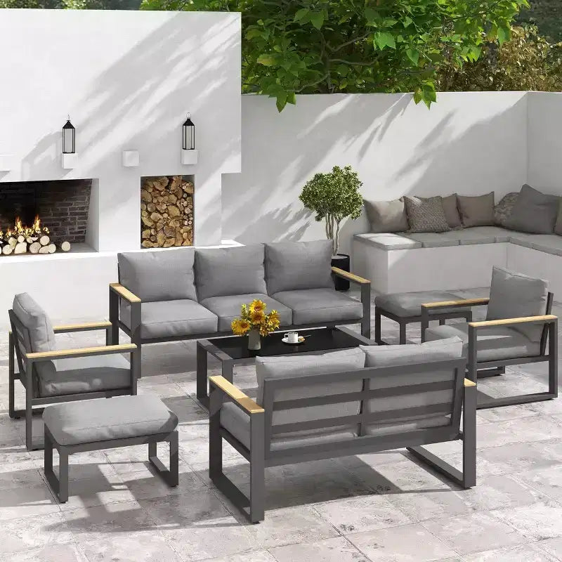 Heynemo Aluminium-Gartensessel, 2er-Set wetterfeste Metall-Einzelsessel für die Terrasse, Terrassen-Sitzgruppe für Veranda, Hinterhof und Garten