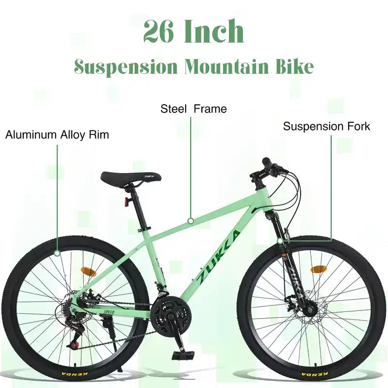 Whisen 26 Zoll Mountainbike mit Federung, 8-Gang-Kettenschaltung, KENDA-Reifen und doppelten Scheibenbremsen