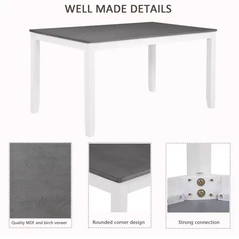 GDFStudio Loren modernes 7-teiliges Esszimmer-Set aus Massivholz mit gepolstertem Tisch und Stühlen