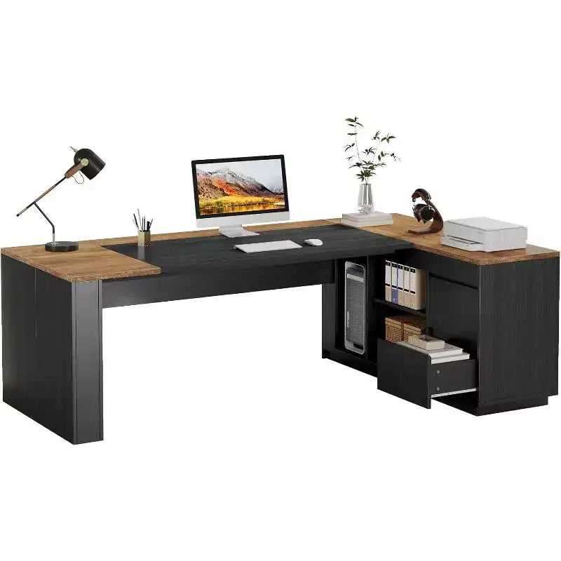 Lantine L-förmiger Chefschreibtisch mit Schubladen, 78 L, Computerschreibtisch mit Schrank, Büromöbel-Set für das Homeoffice