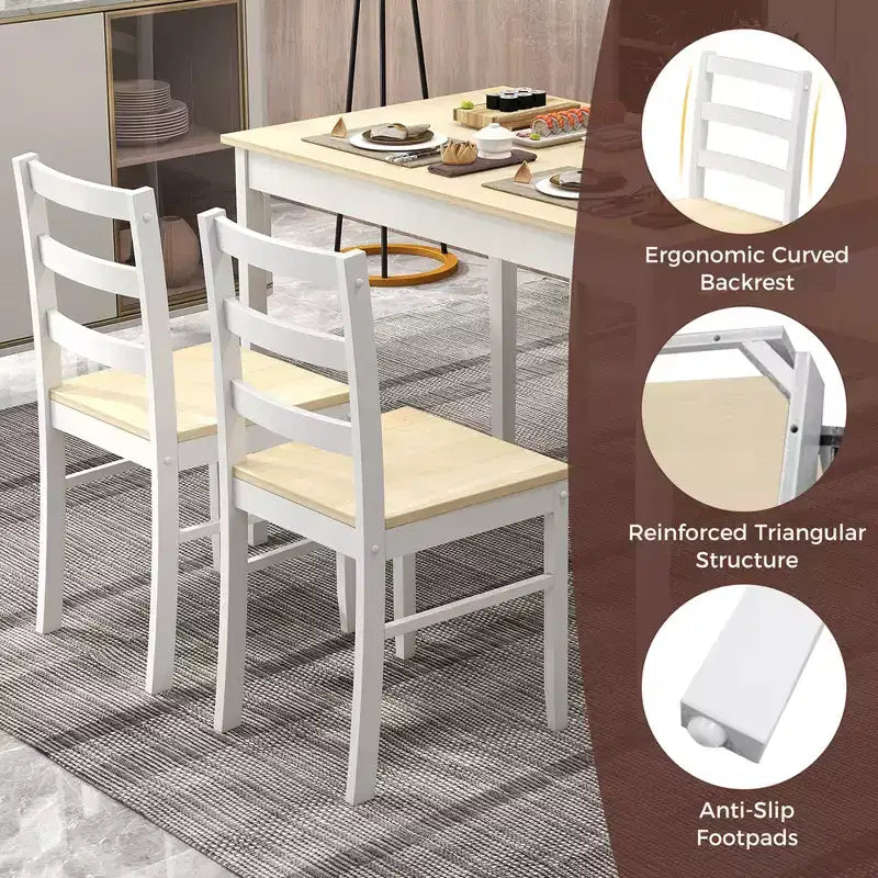 Costway 5-teiliges Esszimmer-Set Massivholz Küchenmöbel mit rechteckigem Tisch & 4 Stühlen Natur/Kaffee/Grau