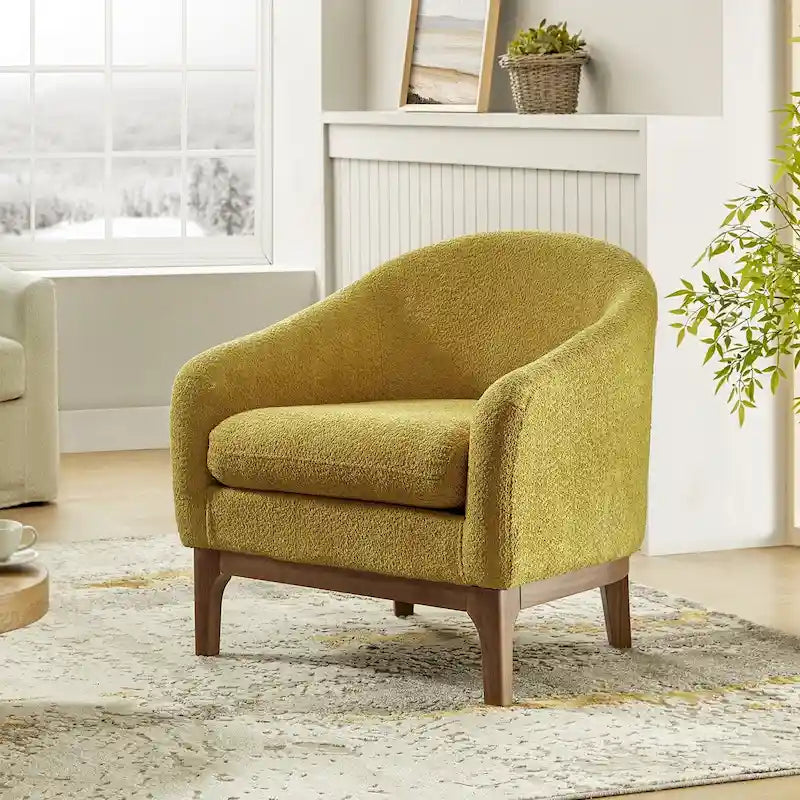 Augus Moderner Bouclé-Akzent-Tonsessel mit Beinen aus Massivholz von HULALA HOME