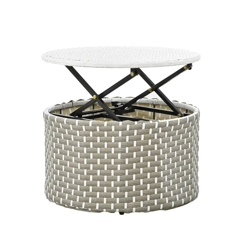 Rundes Outdoor-Tagesbett, zweifarbiges Flecht-Sonnenbett mit versenkbarem Dach