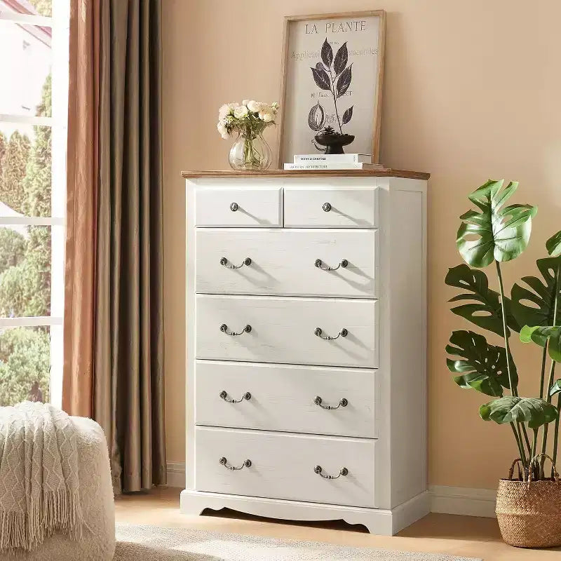 AMERLIFE Schubladenschrank, rustikale Kommode mit Vintage-Metallgriffen