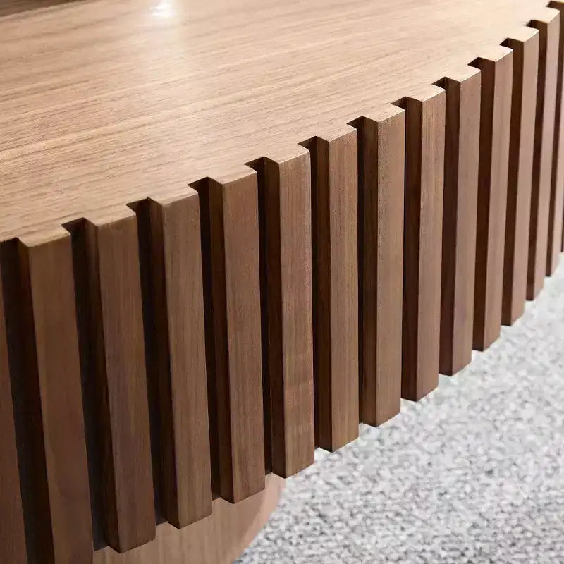 Ovaler/Quadratischer Couchtisch, minimalistischer geriffelter Mitteltisch, Beistelltisch, natürliche Esche/Nussbaum/Mattschwarz – ModernLuxe