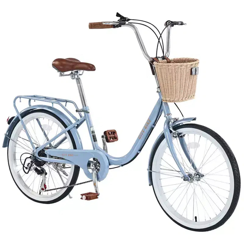 Okak 22-Zoll-Cruiser-Fahrräder mit Frontkorb, Mädchenfahrrad mit Stahlrahmen, V-Bremse und Komfortsattel, Fahrrad für Mädchen und Frauen