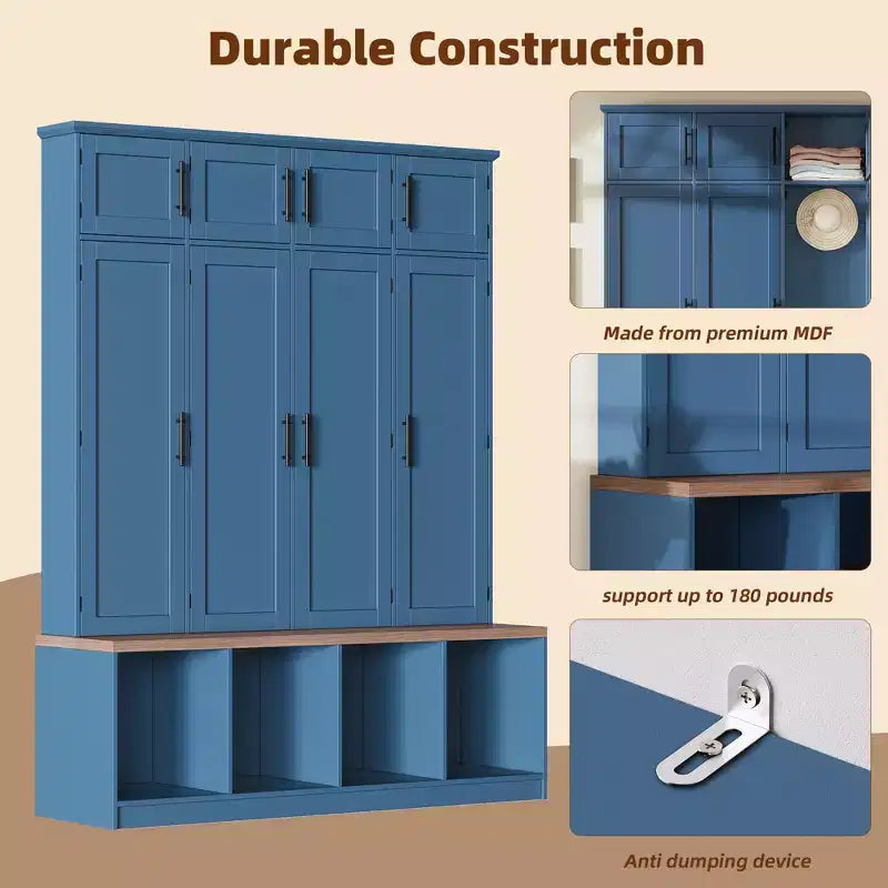 GDFStudio Jessica Farmhouse 4-in-1-Garderobe mit versteckten Haken und Sitzbank mit Stauraum