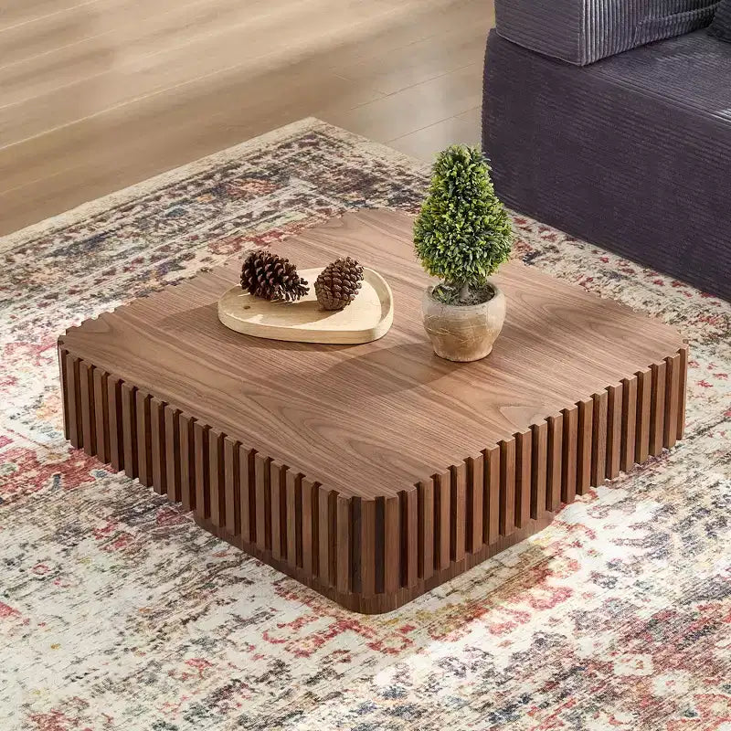 31,5 Zoll moderner handgefertigter Trommel-Couchtisch, quadratisch, Sockel aus Walnuss-MDF