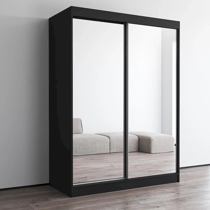 Spiegel-Kleiderschrank mit 2 Türen in Hochglanz-Optik | 120 oder 150 cm breit