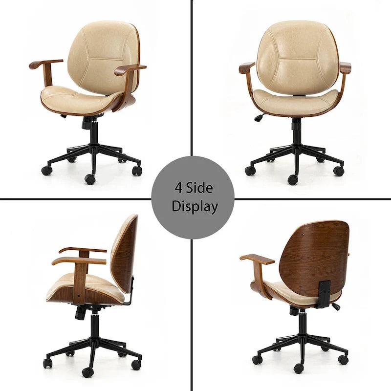 Glitzhome höhenverstellbarer, drehbarer Bürostuhl aus Kunstleder mit Armlehnen und ergonomischem Design
