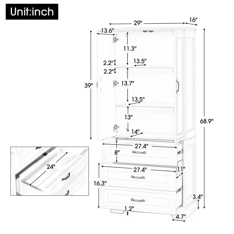Badezimmerschrank, freistehender Schrank mit verstellbarem Einlegeboden, 2 Schubladen und 2 Türen für Badezimmer, Heimbüro, Küche, Wohnzimmer, Schlafzimmer