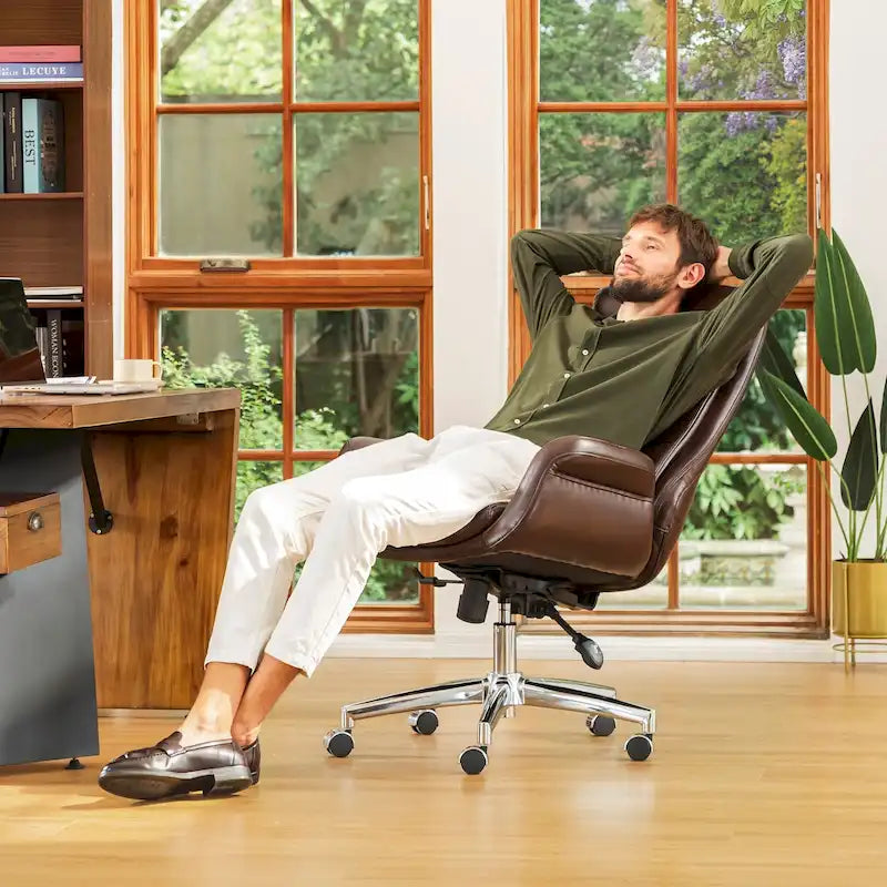 Glitzhome 48-Zoll Mid-Century verstellbarer Drehstuhl aus Kunstleder fürs Büro