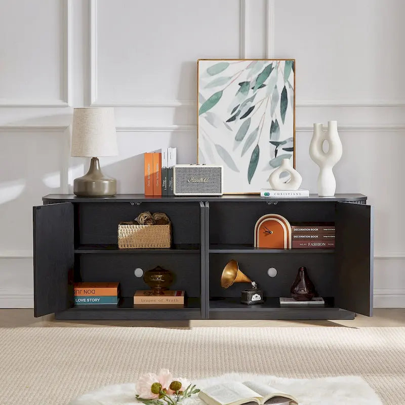 Sideboard Aufbewahrungsschrank TV-Ständer mit Wellenmuster Buffet-Schrank Holzschrank mit vertikalen Streifen