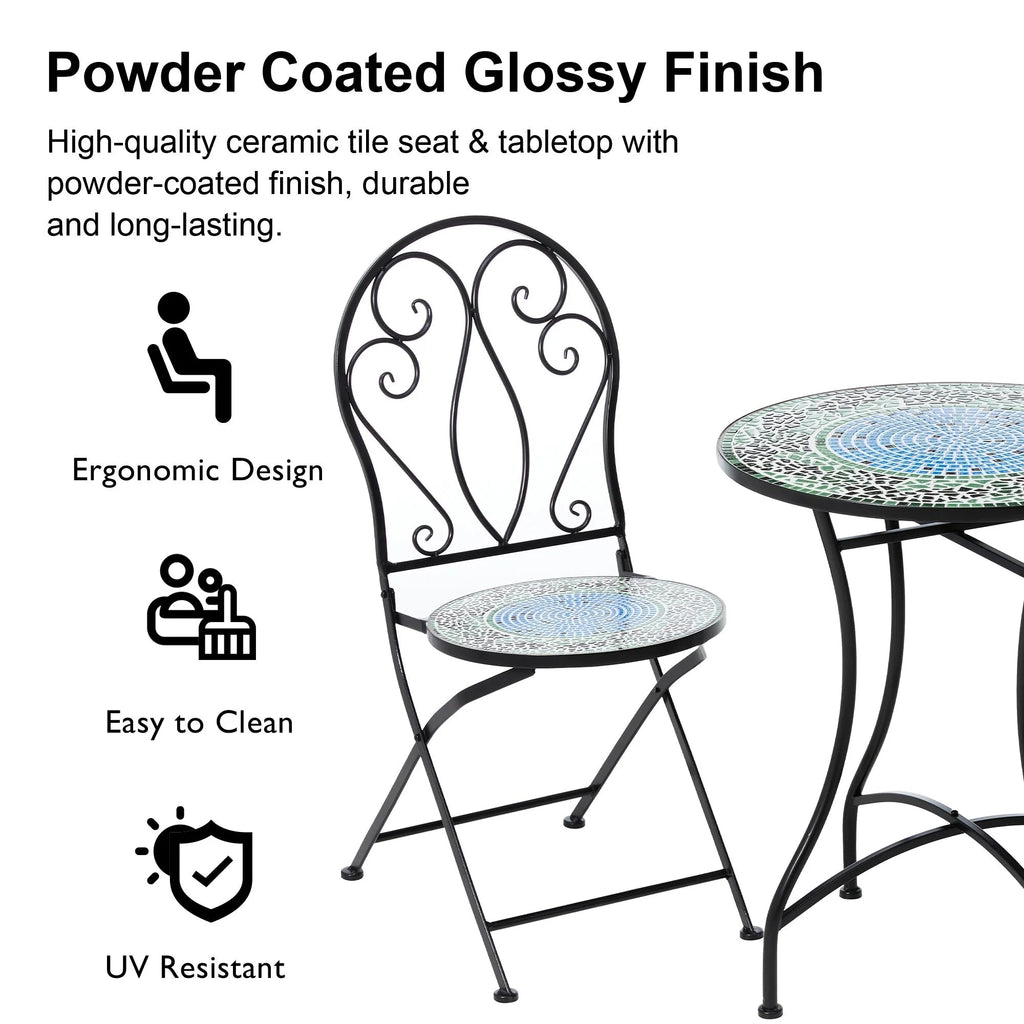Glitzhome Klappbares Bistro-Set aus Metall für den Außenbereich, 3-teilig, Terrassentisch und Stühle