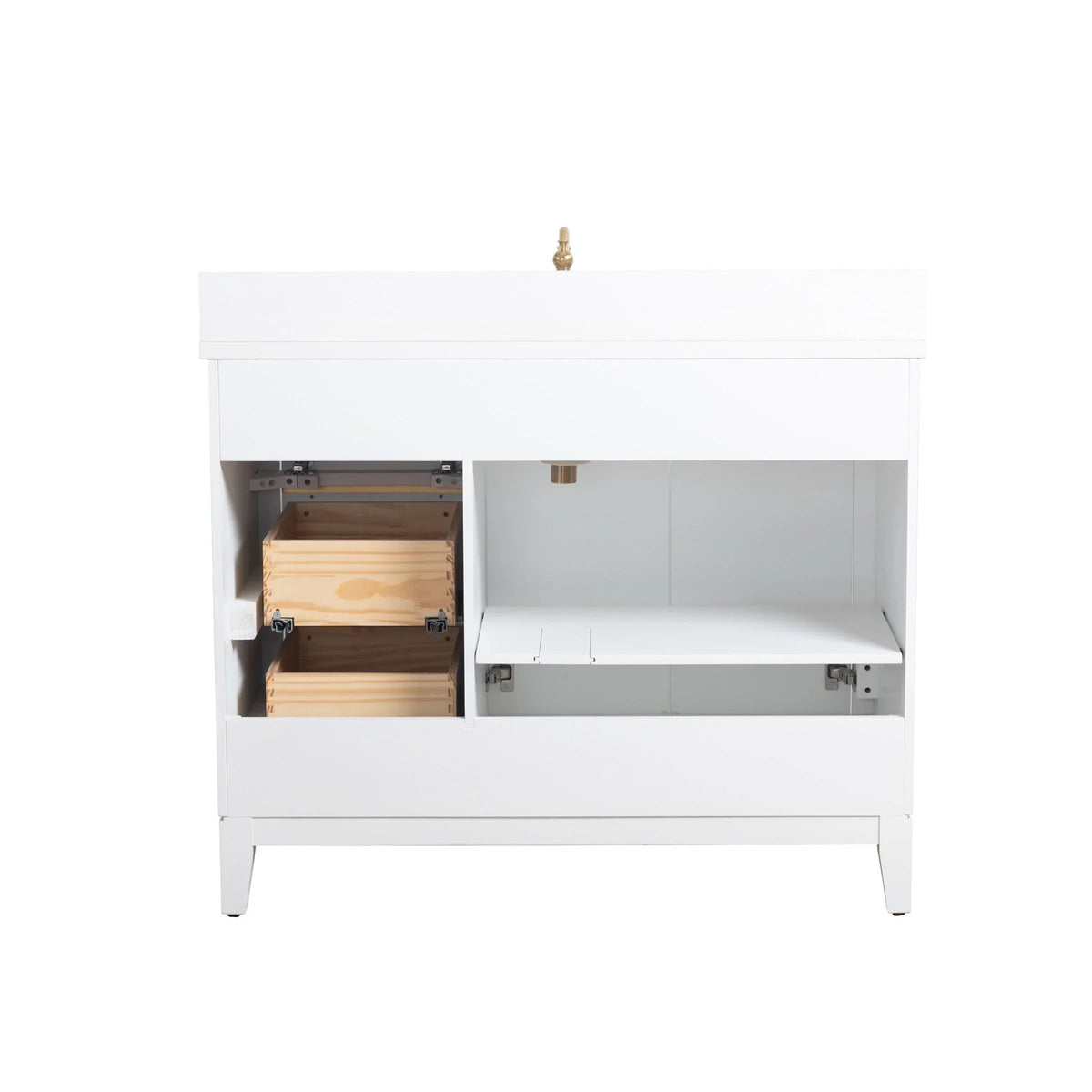 Vanity Art Badezimmerschrank mit Keramikwaschbecken und Platte aus technischem Marmor