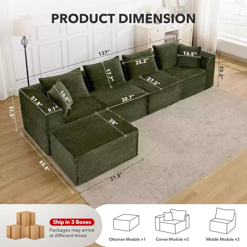 107/ 137 modulares Cloud-Sofa-Element, tiefes, rahmenloses Sofa, wandelbares, bequemes Bodensofa mit Hockern und Memory-Schaumstoff