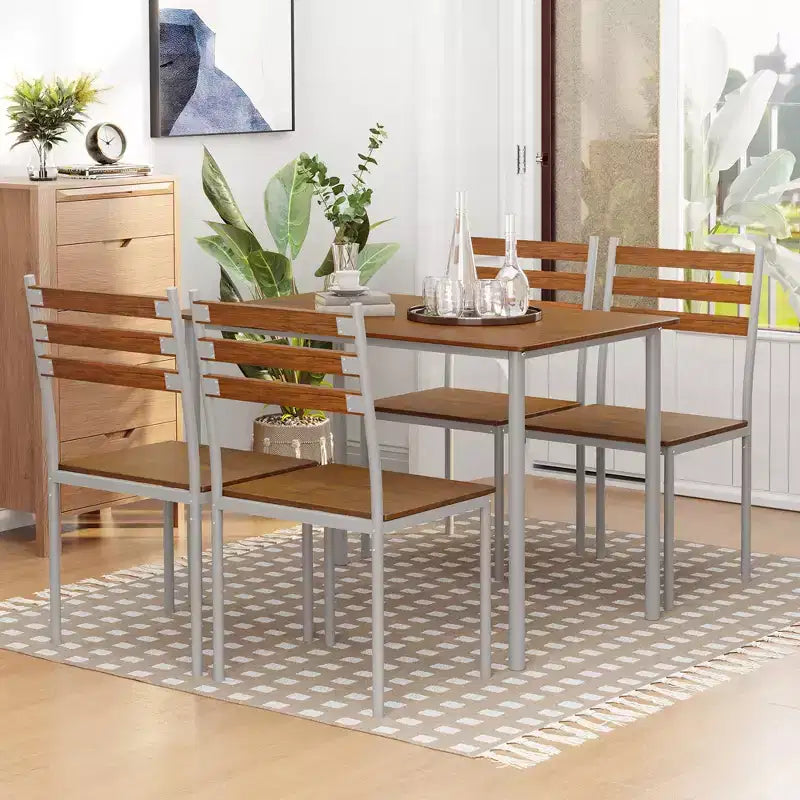 HOMCOM Modernes 5-teiliges Esszimmertisch-Set aus Holz, 1 Tisch und 4 Stühle mit Metallbeinen, geeignet für den Außenbereich