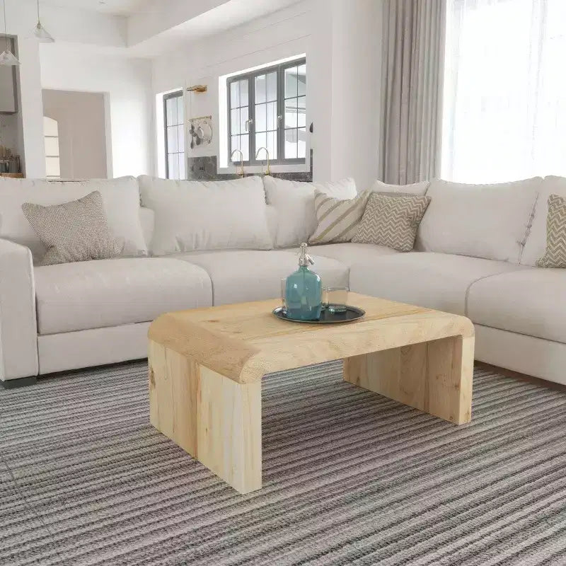 Royal Hampton Couchtisch, handgefertigt aus natürlichem Akazienholz, rechteckig, abgerundete Wasserfall-Tischplatte, 91 cm
