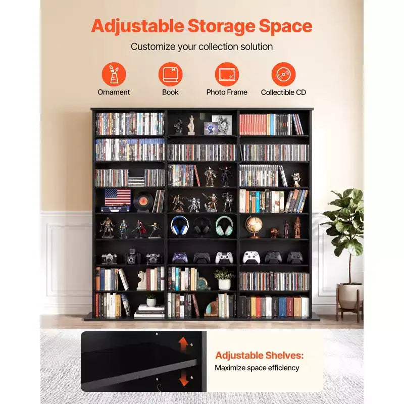 VEVOR Medienregal, 8-stöckiger DVD-Organizer, 55,91 x 8,66 x 51,18 Zoll Multimedia-Aufbewahrungsorganizer für CDs, DVDs, Bücher & Spiele, Schwarz