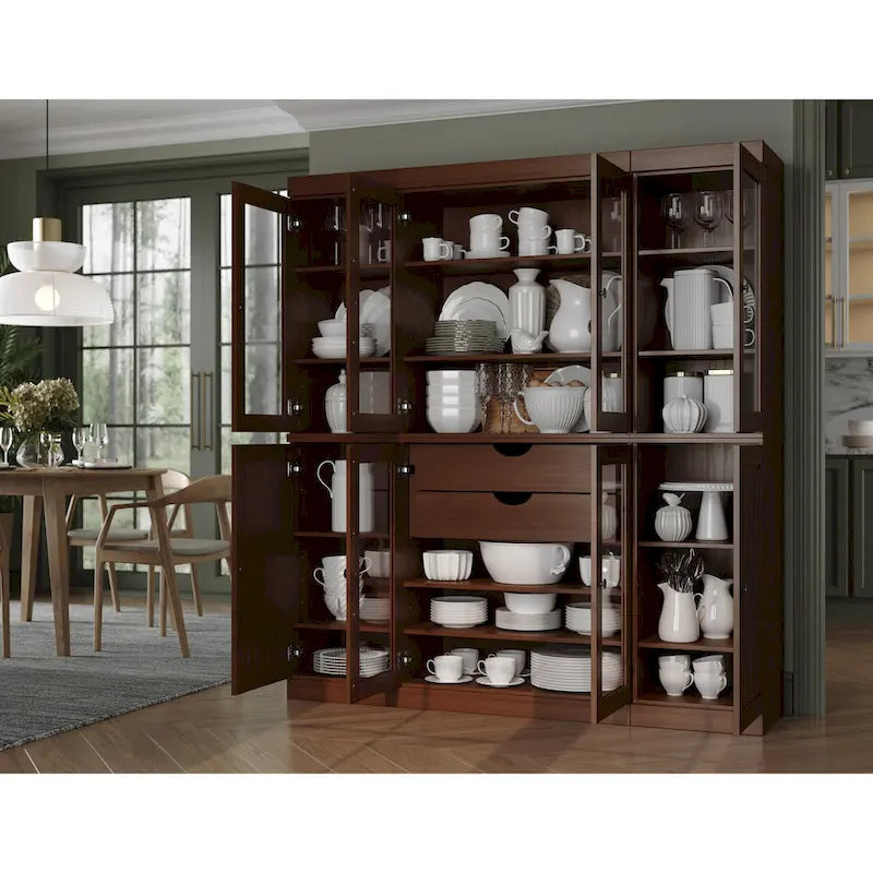 Küchenbuffet aus 100 % Massivholz mit Glas- oder Holztüren und 2-Schubladen-Set, 65 x 71,5