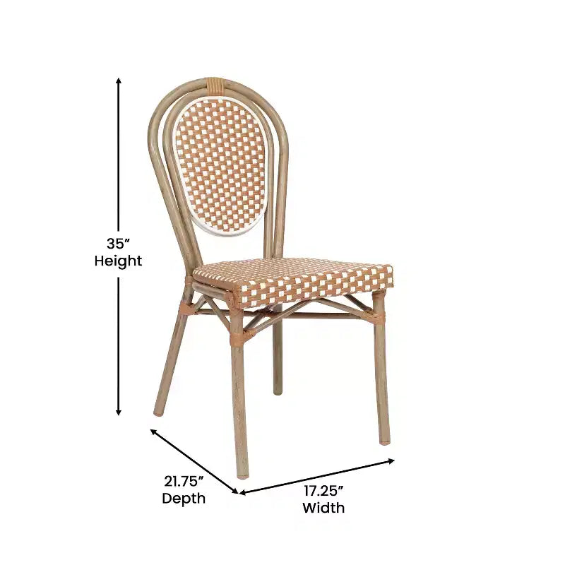Flash Furniture Lourdes stapelbarer Thonet-Bistrostuhl für den gewerblichen Innen- und Außenbereich, PE-Rattan und Aluminiumgestell