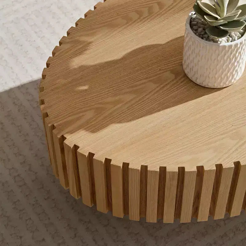 Ovaler/Quadratischer Couchtisch, minimalistischer geriffelter Mitteltisch, Beistelltisch, natürliche Esche/Nussbaum/Mattschwarz – ModernLuxe