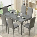 Grondin 7-teiliges Esszimmer-Set im modernen Stil mit Tischplatte aus gehärtetem Glas und 6 Stühlen mit PU-Lederpolsterung