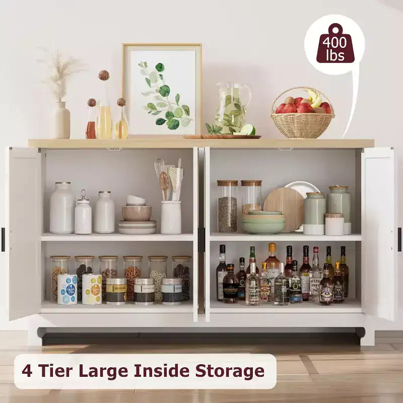 4-türiger Aufbewahrungsschrank aus Geflecht, Buffet-Sideboard mit Ablage, Kaffeebar-Konsole für Küche, Ess- & Wohnzimmer, 36H