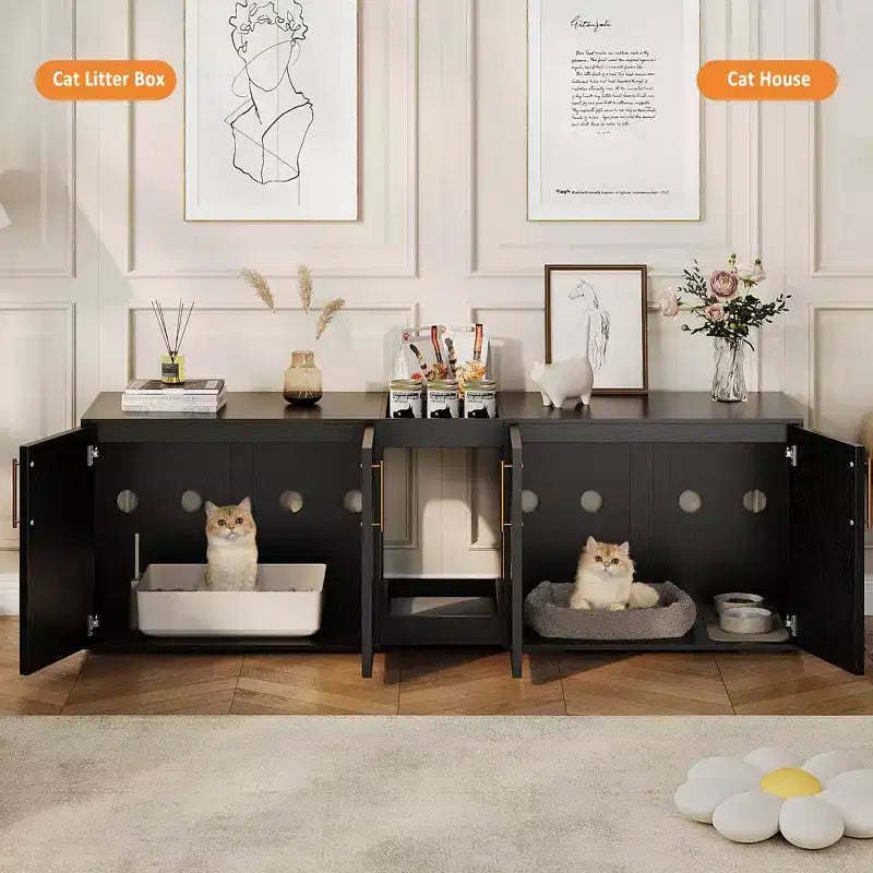 Verkleidung für Katzenklo, großer Katzenklo-Schrank, geschlossener Doppel-Katzenklo-Schrank, Katzenklo-Schrank aus Holz, für Zuhause und Wohnzimmer