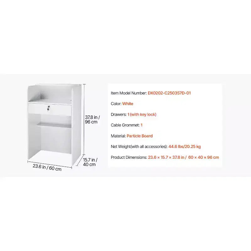 VEVOR Empfangstheke, 60 cm rechteckiger Empfangstresen, moderner Büro-Empfangstisch mit Schublade, kleiner minimalistischer Verkaufstresen, Weiß