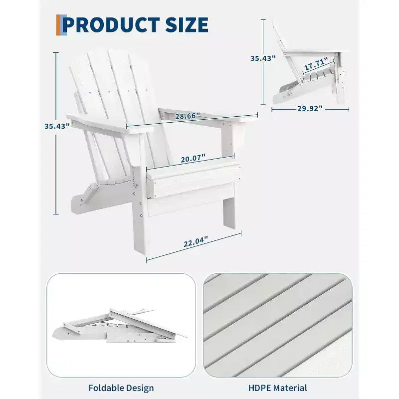 Klappbare Adirondack-Stühle, 4er-Set mit 2 Beistelltischen, moderne Outdoor-Stühle aus HDPE für Terrasse, Veranda, Balkon, Garten und Rasen