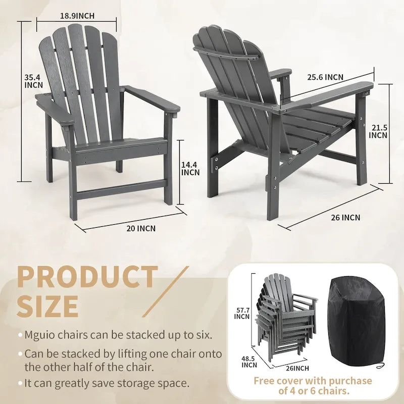 Vrakae 6er-Set stapelbarer Adirondack-Gartenstühle aus HDPE für jedes Wetter