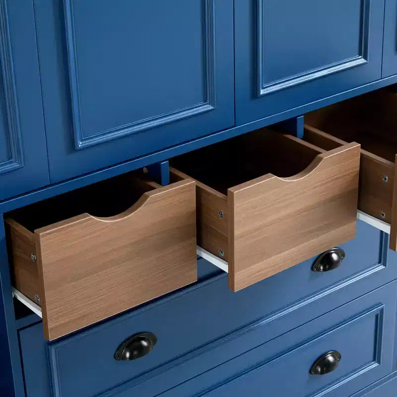 Whisen 71 Zoll hoher freistehender Küchenschrank, großer Vorratsschrank für das Esszimmer, Anrichte mit 4 Falttüren, Regalen und Weinregalen