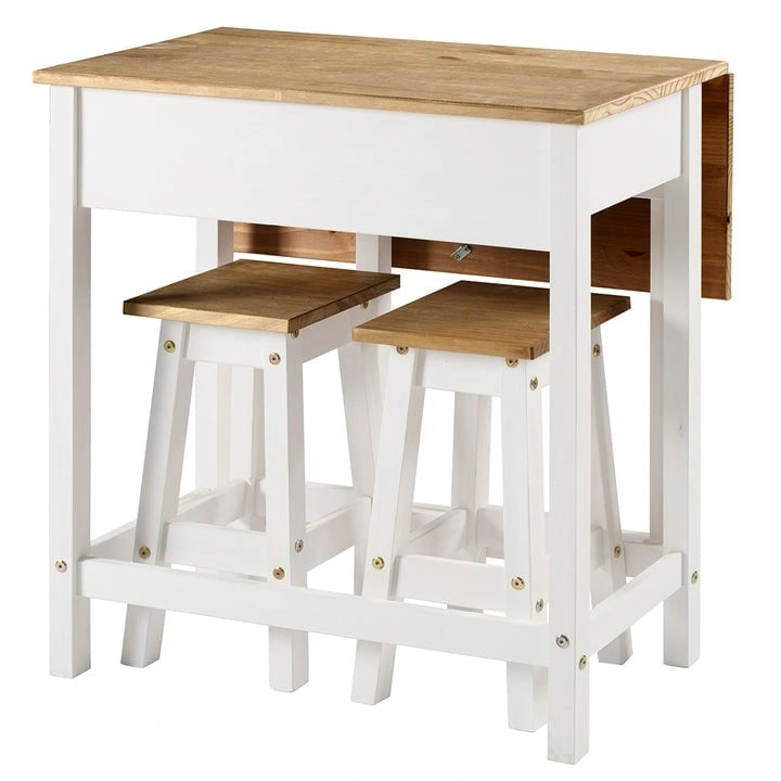 3-teiliges Esszimmer-Set mit Klapptisch aus Kiefernholz
